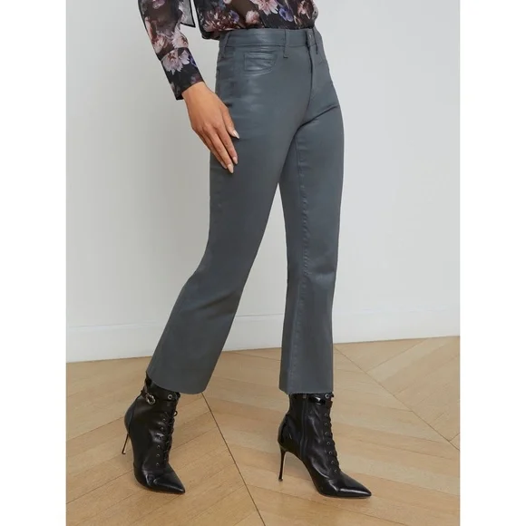 NWT L'AGENCE | Kendra Coated Cropped Flare Jean in DARK SHADOW COATED | 27 & 29 - Picture 2 of 16